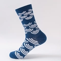 Calze in cotone traspirante blu scuro con motivi a onde giapponesi tradizionali - Taglia EU 41-46 / Onda dell'Oceano Cucita a Mano