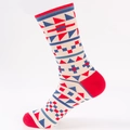 Calze in cotone traspirante con motivi geometrici etnici nei colori rosso e blu - Taglia EU 41-46 / Motivo Geometrico Cucito a Mano