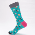 Teal crew sock with hot air balloon pattern, grey ribbed cuff, and pink heel detail - EU 41-46 / Hot Air Balloon Pattern (Teal)