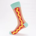 Calze a metà polpaccio con motivo hot dog e dettagli verde menta su tallone e punta - UE 41-46 / Stile Hot Dog