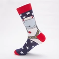 Astronaut and stars pattern crew socks with red contrast heel and toe accents - EU 41-46 / Astronaut Style