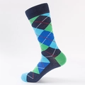 Calze classiche in cotone con motivo a rombi blu e verdi e polsini a costine elasticizzati - UE 41-46 / Motivo a Y Geometrico Verde