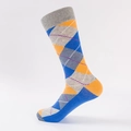 Mid-cut argyle crew socks featuring vibrant blue, orange, and grey patterns for unisex wear - EU 41-46 / Light Grey Argyle