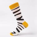 Fashionable zebra stripe crew socks with contrasting yellow toe and heel accents - EU 41-46 / Black White Zebra Stripes (MM1816 Animal Series)