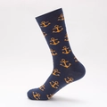 Dunkelblaue Socken mit orangen Ankern aus bequemer Baumwolle für Damen und Herren - Größe 41-46 / Marineblauer Anker