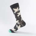 Calzini grigio scuro con motivi di uccelli bianchi e dettagli verde menta sulle dita - 41-46 / Piccione Cucito a Mano