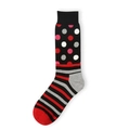 Polka-Dot- und gestreifte Socken in Schwarz, Rot und Grau Strickmuster für den Alltag - EU 41-46 / Schwarz mit roten und weißen Punkten