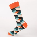Calze a metà polpaccio in cotone con motivo geometrico 3D a cubi in arancio e nero - Stile Cubo Geometrico Arancione (MM18007七巧板)