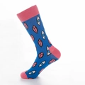 Calze blu acceso con dettagli rosa e vivace motivo di occhi e labbra in stile cartoon - Bordo Rosa (Motivo Labbra e Occhi Blu)