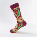 Chaussettes mi-hautes avec motifs abstraits tricotés en violet, vert et orange - Rouge Foncé Motif IRM