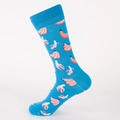 Blue crew socks featuring a playful pink banana fruit pattern in soft cotton blend - Men's 41-46 / Light Blue Banana
