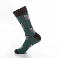 Green mid-calf socks with black dog pattern and contrast heel for autumn wear - EU 41-46 / Green Body Black Cuff