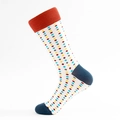 Polka dot crew socks with red rib cuffs and blue color block heel and toe areas - EU Size 41-46 / Orange Red Small Polka Dots