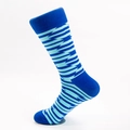 Mid-calf cotton socks in navy and light blue with striped lightning geometric patterns - Royal Blue Toe and Heel