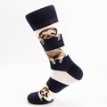 Dunkelblau weiß gestreifte Baumwollsocken mit süßen Cartoon Faultier Motiven - EU 41-46 / Handgekettelt Dunkelblau Faultier