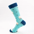 Sky blue cotton crew sock with dark blue accents and white sheep knitted patterns - EU 41-46 / Blue Sheep