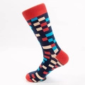 Calze a metà polpaccio in cotone con motivi geometrici pixel rossi e blu - Cucito a Mano Rosso Mattone Punta e Tallone