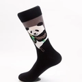 Mid-calf cotton socks with creative panda and bamboo embroidery in black and grey - Gray Panda