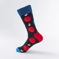 Calze uomo con pois colorati su nero e talloni blu a contrasto - Blu Profondo Motivo Yin Yang