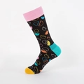 Colorful Easter mid-calf crew socks with eggshell pattern and vibrant color-block accents - Black Base Easter Egg