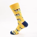 Yellow mid-calf socks with cute cow and flower knit patterns and navy contrast details - EU 41-46 / Yellow Cow