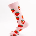 Rosa halbhohe Socken mit süßen Erdbeermustern und herzförmigen Erdbeer-Prints - 41-46 / Rosa Erdbeere
