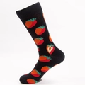 Mid-calf cotton socks in black featuring vibrant red strawberry patterns and embroidery - 41-46 / Black Base Strawberry