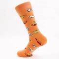 Orange mid-calf cotton socks featuring colorful butterfly and moth knit patterns - Orange Pink Butterfly