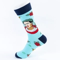 Calze a metà polpaccio con ritratto di Frida Kahlo blu chiaro e motivi floreali - Blu Chiaro/Navy Ritratto