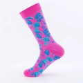 Calze rosa vivaci con motivo a corallo blu scuro e polsini a coste per donne sportive - Rosa/Alga