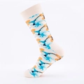 Chaussettes tendance à imprimé palmier bleu et orange sur coton beige de style tropical - Khaki/Algue