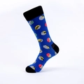 Blaue Herrensocken mit bunten ovalen geometrischen Mustern und schwarzer Ferse - EU 40-46 / Königsblau mit schwarzer Basis (Bunte Geometrie)