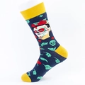 Deep blue crew socks featuring Frida Kahlo sugar skull art and yellow contrast trim - Navy/Yellow Portrait