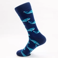 Dark blue mid-calf cotton socks featuring lively light blue and white whale patterns - Navy Whale