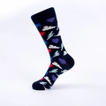Dunkelblaue Herren-Wadensocken mit bunten Pop-Art-Herzen und Sternenmustern - EU 40-46 / Dunkelblau mit Blitz-Wolken-Herz-Muster