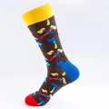 Mid-calf colorful patchwork socks with axe pattern and yellow ribbed cuff for skating - EU 40-46 / Coffee Bottom Axe