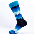 Blue wave pattern cotton socks with white polka dots for men and women - EU 41-46 / Sky Blue Cuff Black Heel Wave Polka Dot