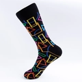 Calze nere con motivi geometrici colorati in stile pop art su sfondo bianco - EU 40-46 / Fondo Nero Geometrico Colorato