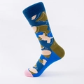 Abstract long cotton socks with blue and olive green camouflage patterns for men - EU Size 40-46 / Navy Top Olive Green Heel Color Block