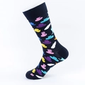 Mid-calf black cotton blend casual socks featuring colorful hat patterns on a white leg form - EU 40-46 / Multi-color Top Hat