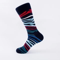 Mid-cut cotton socks featuring colorful horizontal wave patterns in blue, red, and white - EU Size 40-46 / Hand-linked Black Base Colorful Stripes
