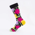 Calze da uomo colorate con fiori pop art, punta verde e tallone giallo brillante - UE 41-46 / Fiori Pop Art Sfondo Nero (Punta Verde Tallone Giallo)
