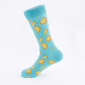 Fashionable light blue crew socks featuring vibrant orange pizza slice patterns - EU Size 40-46 / Light Blue Pizza