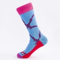 Calze azzurre con motivi di uccelli viola e polsini rosa per un look alla moda e chic - Taglia EU 40-46 / Punta Viola Tallone Blu Uccello