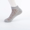 Light grey cotton ankle socks featuring brown geometric patterns and ribbed cuffs - EU 39-46 / Light Gray
