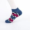 Lage herensokken van katoen met retro geometrische patronen in marineblauw en magenta - EU 39-46 / Blauw Denim