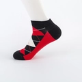 Low cut argyle pattern men's cotton socks in classic red, black, and white colors - Bright Red Argyle