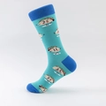 Mittelhohe Baumwollsocken in Türkis mit dunkelblauen Akzenten und süßem Taco-Muster - Seeblau Taco Stil (04 Cartoon Igel)