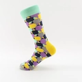 Calze a metà polpaccio in cotone con motivi geometrici in viola, giallo e blu - EU 39-46 / Punta Verde Lago Tallone Giallo Colorblock Geometrico