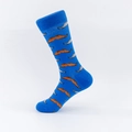 Artistic mid-calf cotton socks in bright blue with orange and grey mustache patterns - EU 40-46 / Mustache Mustache Pattern